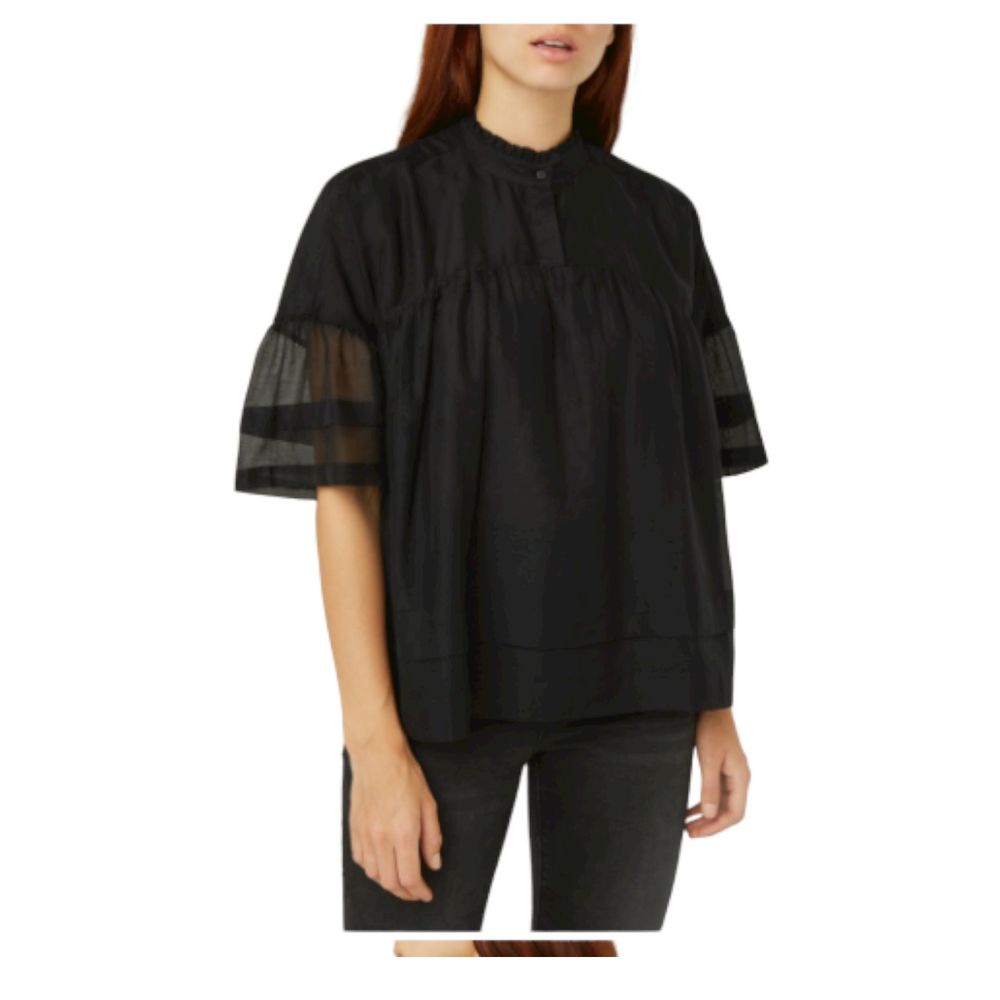 ALLSAINTS Womens Etna Black Silk Blend Short Sleeve Blouse US 2 / EU 34 ($150)